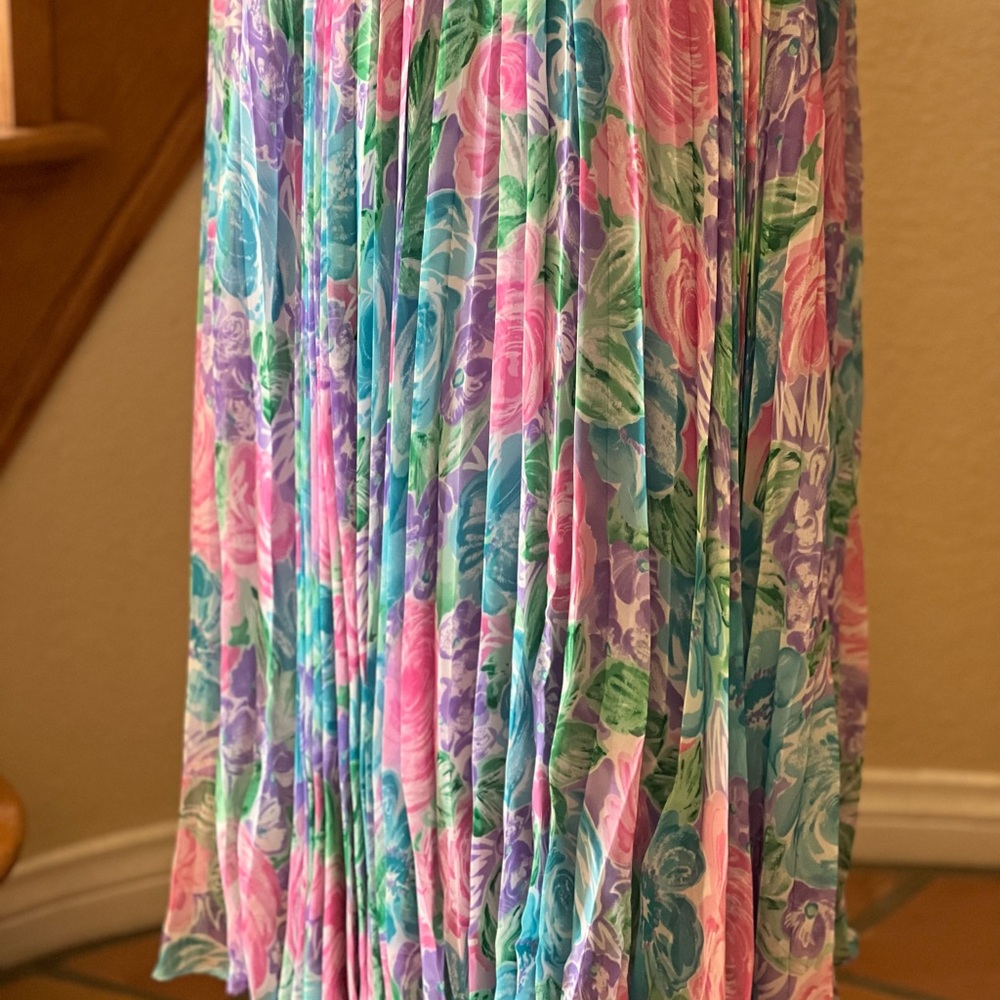 Vintage 80’s Diane Freis Sz 6 Floral Georgette Pink Purple Blue Tea Length Dress - Picture 9 of 10